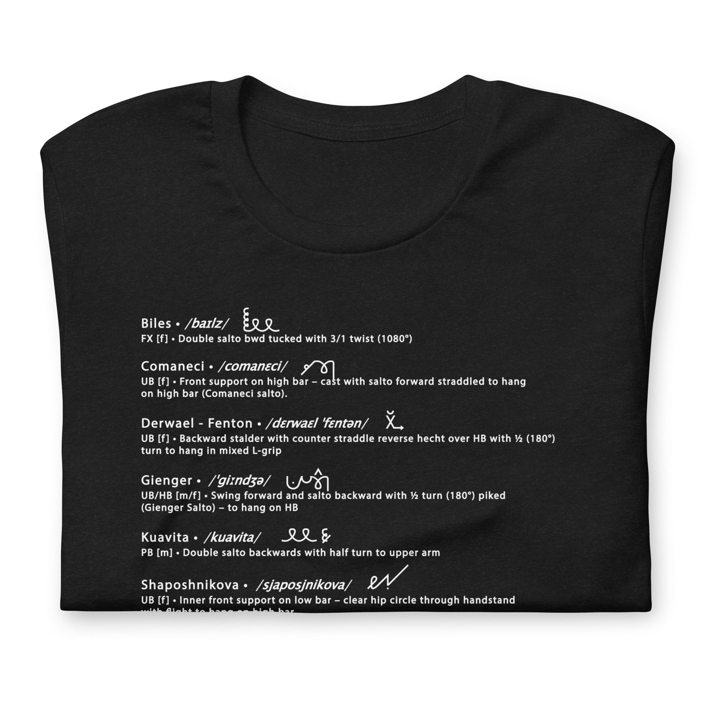 Gymnastiek Woordenboek - Uniseks T-shirt met Witte Tekst