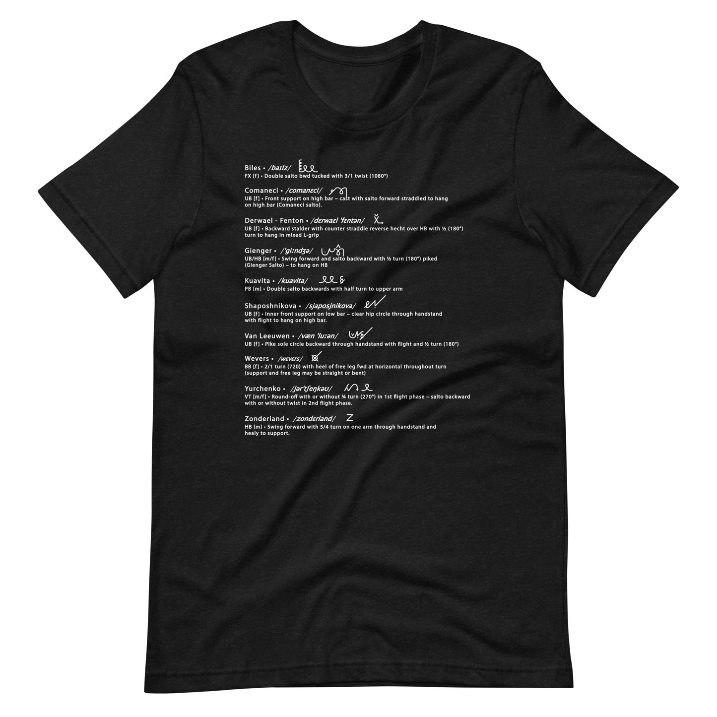 Gymnastiek Woordenboek - Uniseks T-shirt met Witte Tekst