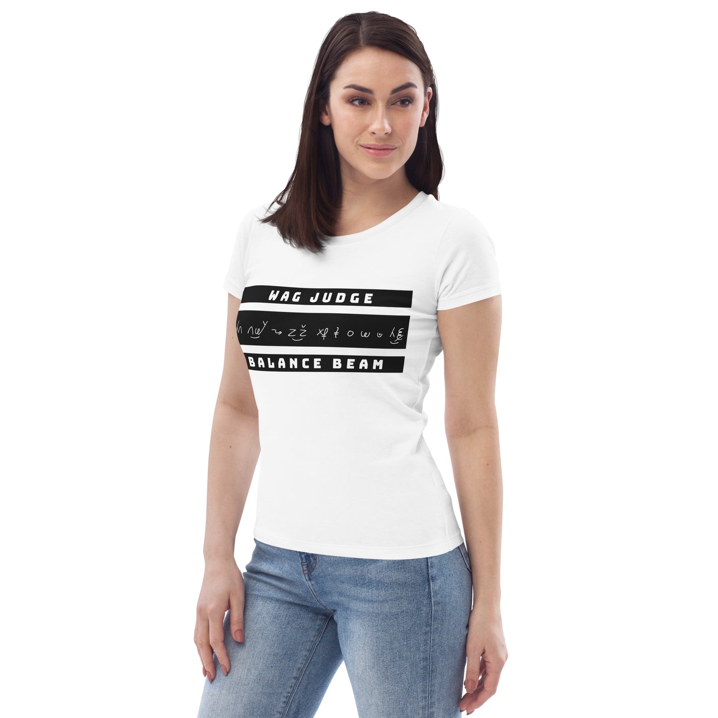 Jurylid Evenwichtsbalk - Getailleerd Eco-T-shirt (wit) voor dames