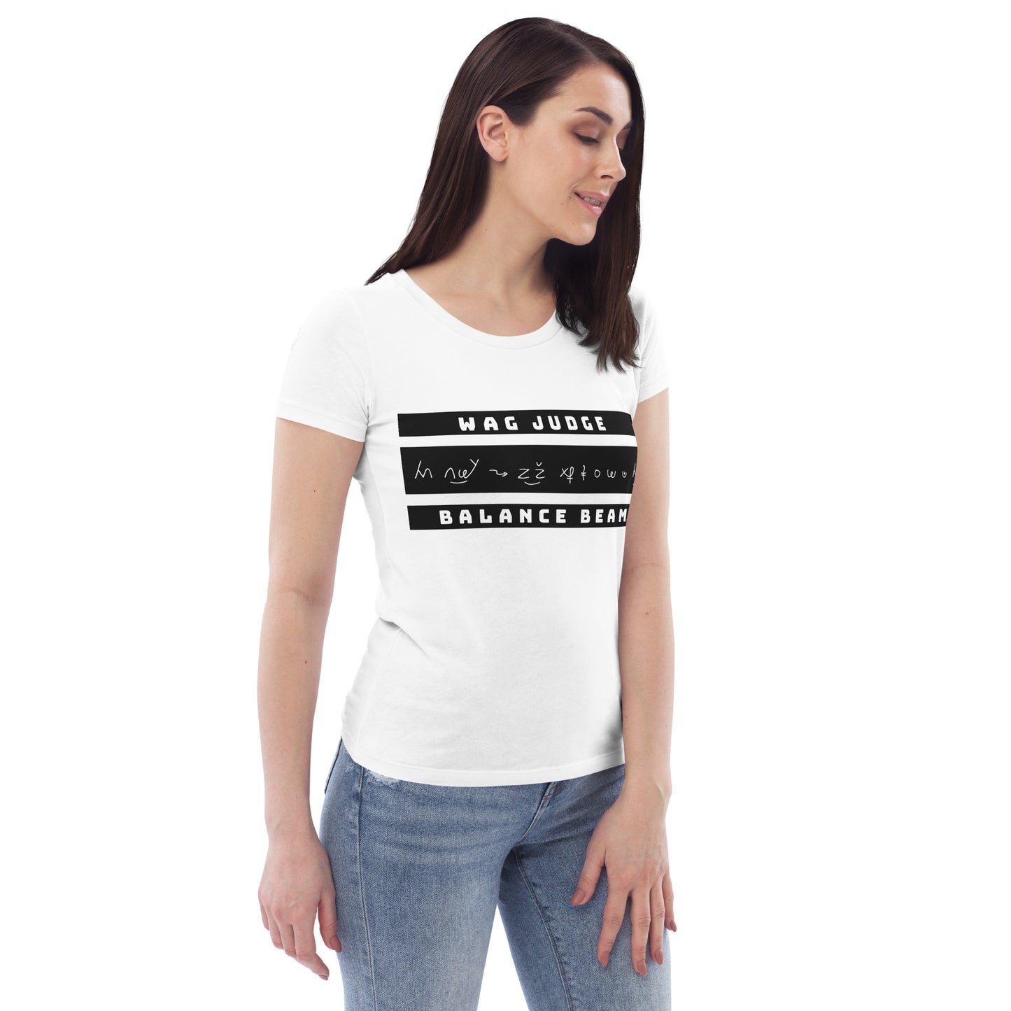 Jurylid Evenwichtsbalk - Getailleerd Eco-T-shirt (wit) voor dames